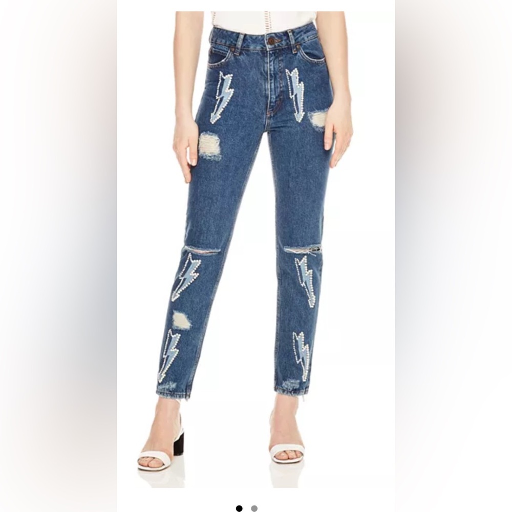 NWT Sandro Rebecca Lightning Bolt Graphic Jeans